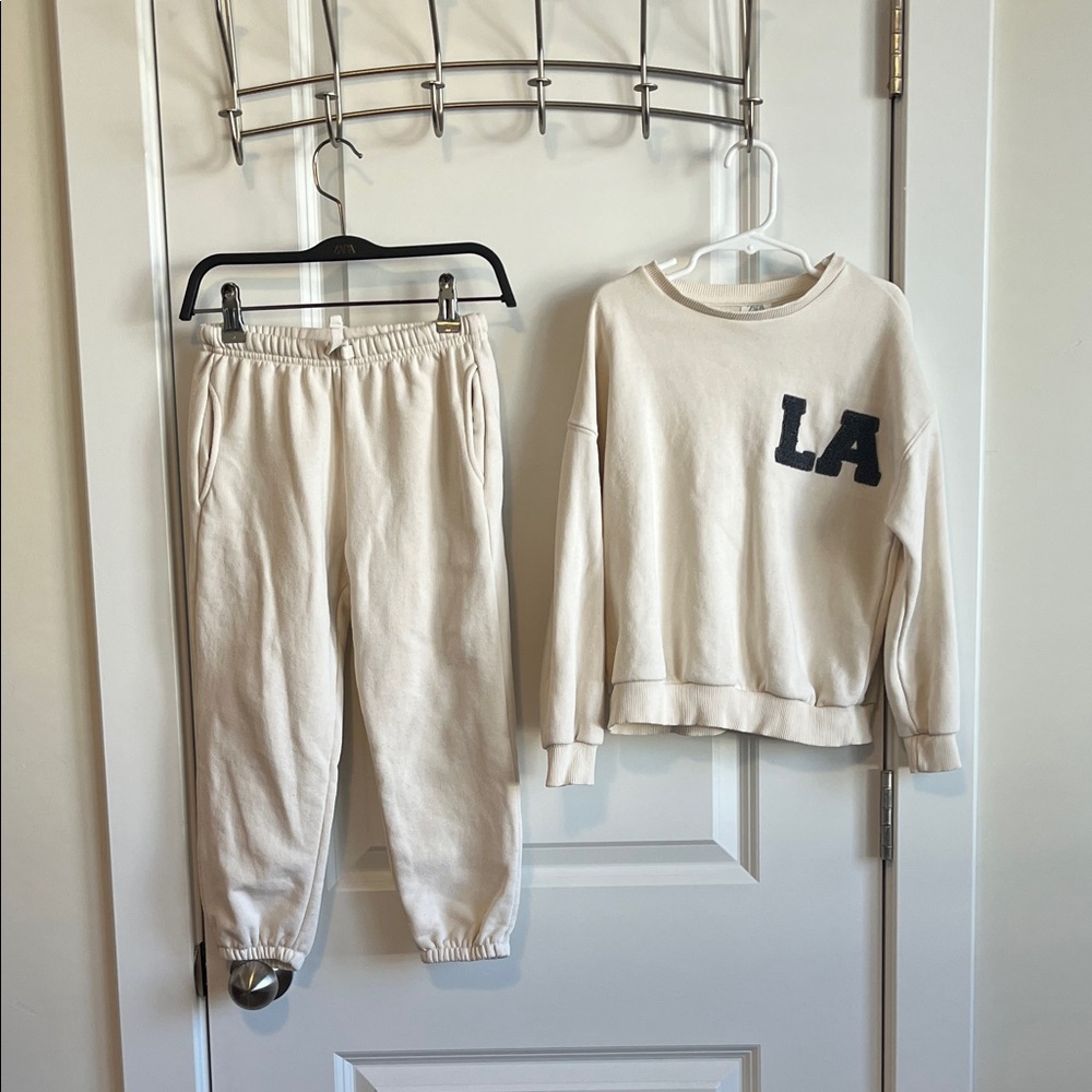 Zara Kids Cream Joggers and Sweatshirt Set